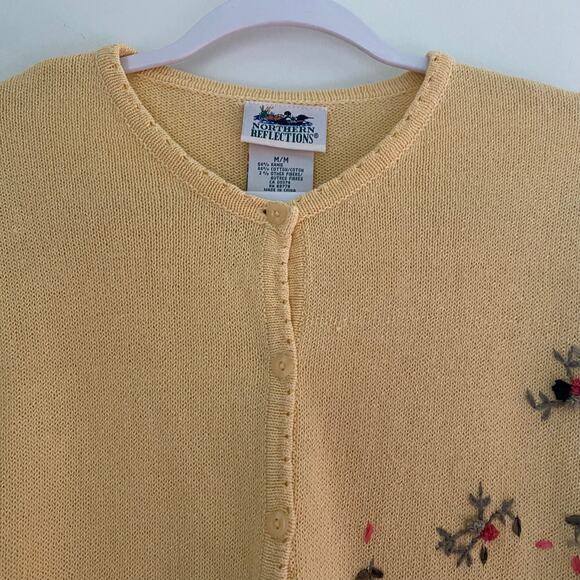 Vintage Knit Sweater Cardigan Northern Reflections Yellow Flower Womens Size Med - Picture 7 of 7